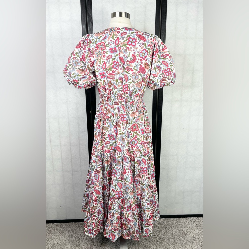 Boden puff sleeve Tiered Multicolor midi dress 8 - Picture 4 of 10